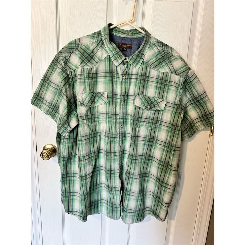 Northwest Territory Men's Western 3XL Plaid Short Sleeve Shirt Pearl‎ Snap